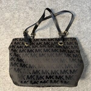 Michael Kors Black Leather Signature Shoulder Handbag Purse Tote Satchel Bag